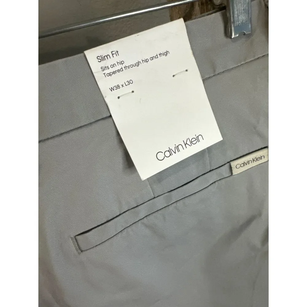 Calvin‎ Klein Men's Refined Stretch Chino Slim Fit Pant Grey 38/30 NWT